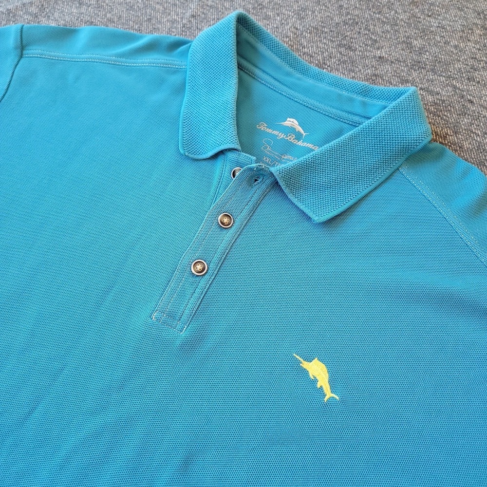 Tommy Bahama Emfielder Polo Shirt Men's 2XL Blue Supima Pique Golf Stretch